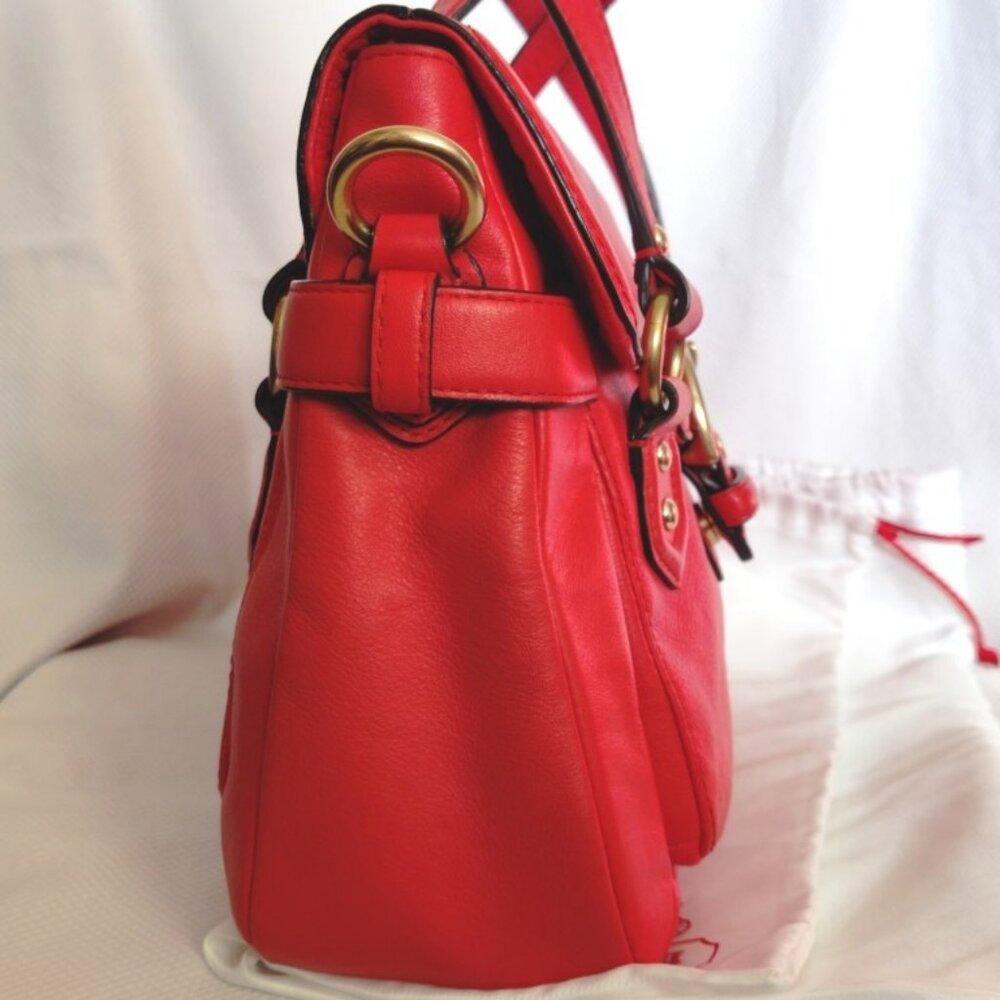 Coach Soho Leather Campbell Flap Convertible Satchel in Hot Orange & Brass, EUC - Picture 13 of 16